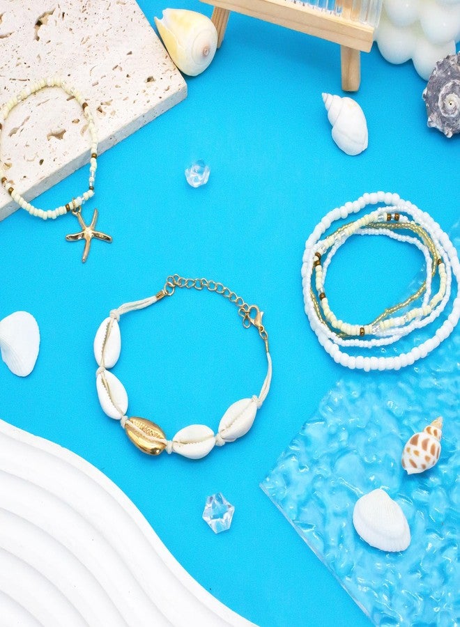 nylry Shell Summer Beach Bracelets for Women Seashell Bracelets Boho Layered Beaded Bracelets Set Starfish Bracelet Handmade Stretch Bracelet Summer Beach Jewelry Accessories Gifts-Beige - Image 2
